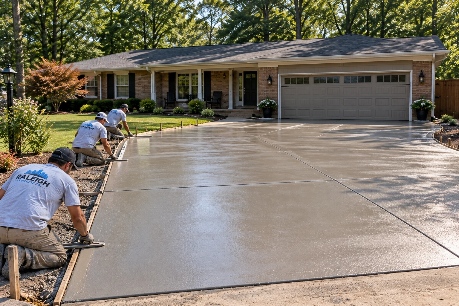 Concrete driveway installation example for Raleigh NC homes