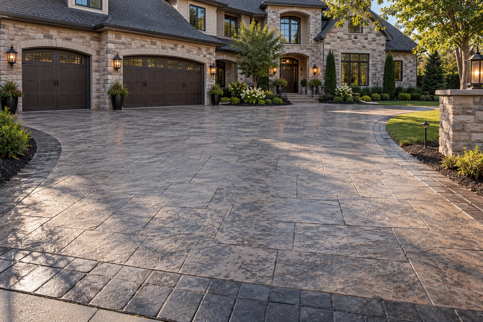 Stamped decorative concrete driveway