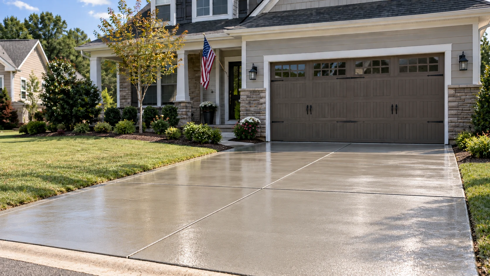 Finished residential concrete driveway